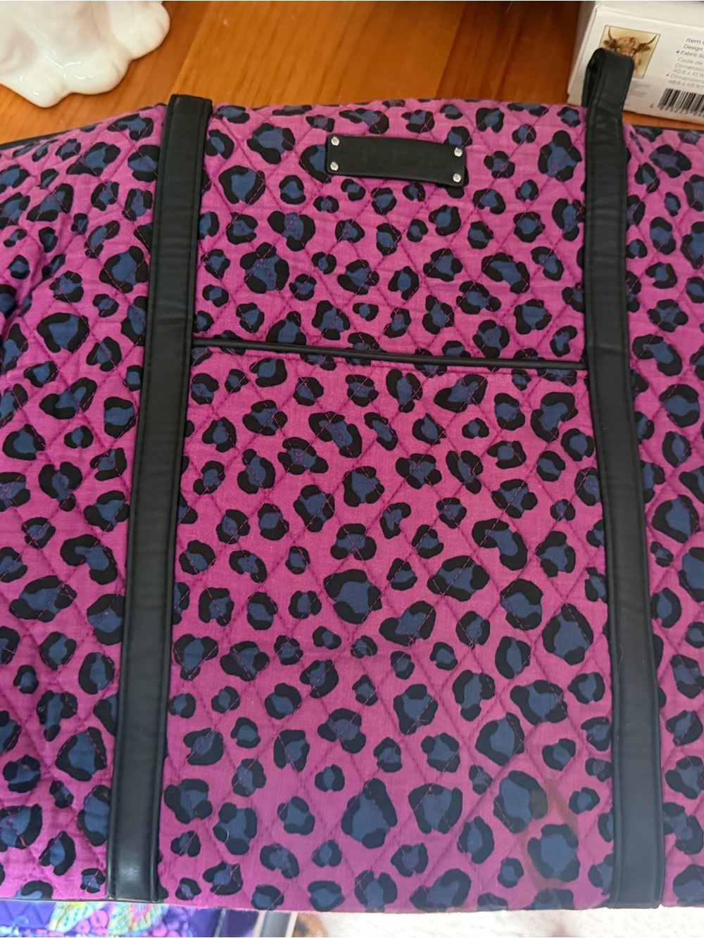 Vera Bradley Purple Leopard Quilted Tote with Black Trim